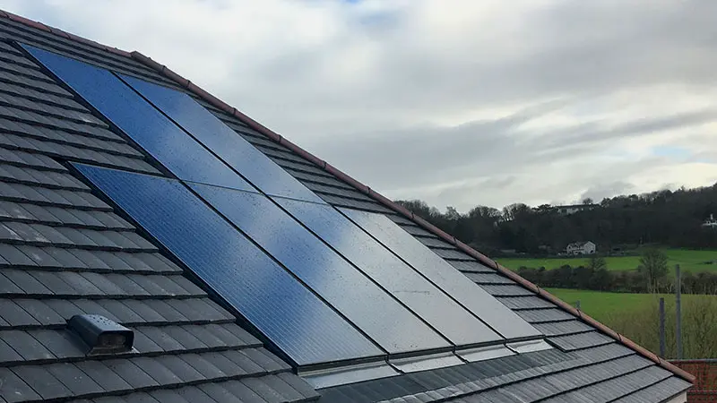 Hipped roof with Clearline fusion solar panels fitted