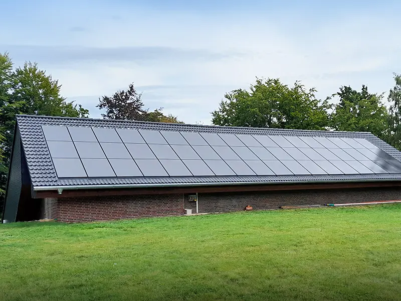 Clearline fusion roof integrated solar on a waterworks roof in Hamburg, Germany.